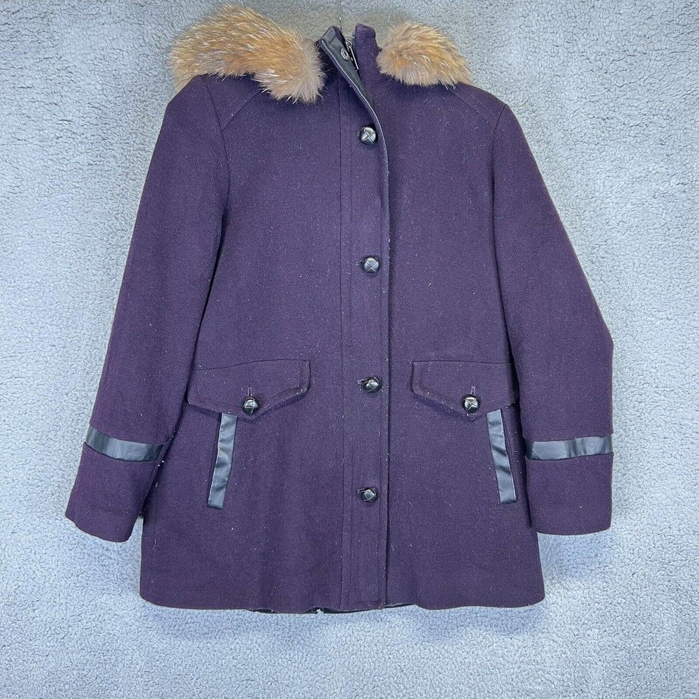 Vintage Pendleton Jacket Womens 6 Purple Wool Blend Fur Detachable Hood Coat.